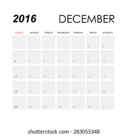 Template of calendar for December 2016
