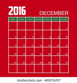 Template of calendar for DECEMBER 2016.