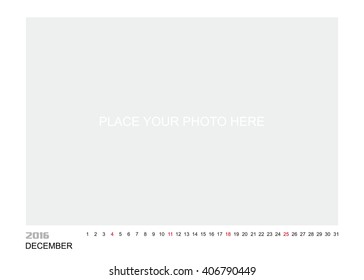 Template of calendar for DECEMBER 2016.