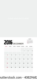 Template of calendar for DECEMBER 2016.