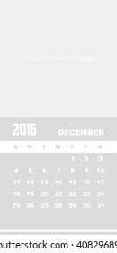 Template of calendar for DECEMBER 2016.