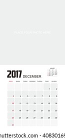 Template of calendar for DECEMBER 2017.