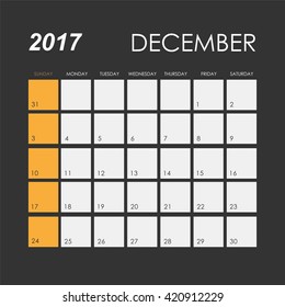Template of calendar for December 2017
