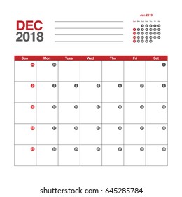 Template of calendar for December 2018
