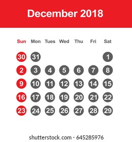 Template of calendar for December 2018
