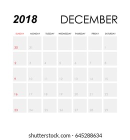 Template of calendar for December 2018
