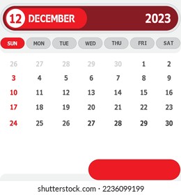 Template Calendar December 2023 Vector Design