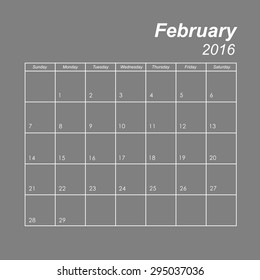 Template of calendar for February 2016
