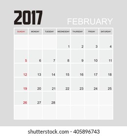 Template of calendar for FEBRUARY 2017.