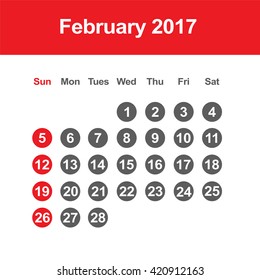 Template of calendar for February 2017
