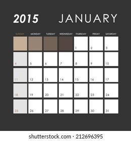 Template of calendar for January 2015  