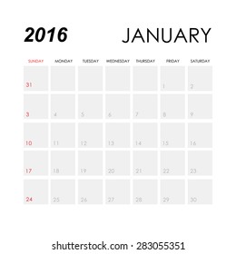 Template of calendar for January 2016
