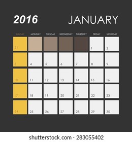 Template of calendar for January 2016
