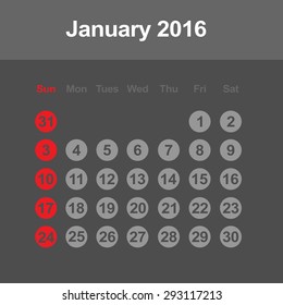 Template of calendar for January 2016
