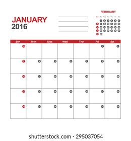 Template of calendar for January 2016
