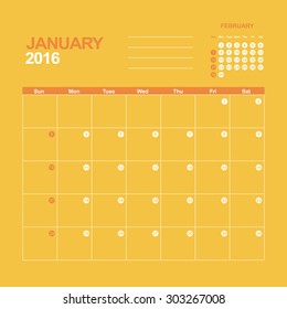 Template of calendar for January 2016
