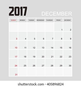 Template of calendar for January 2017.