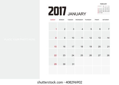 Template of calendar for JANUARY 2017.