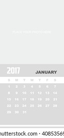 Template of calendar for JANUARY 2017.