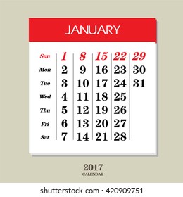 Template of calendar for January 2017
