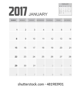Template of calendar for JANUARY 2017.