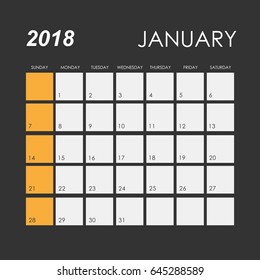 Template Of Calendar For January 2018
