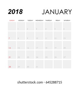 Template of calendar for January 2018
