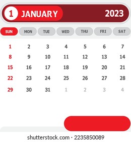Template Calendar January 2023 Vector Design