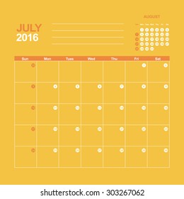 Template of calendar for July 2016
