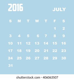 Template of calendar for JULY 2016.