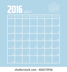 Template of calendar for JULY 2016.