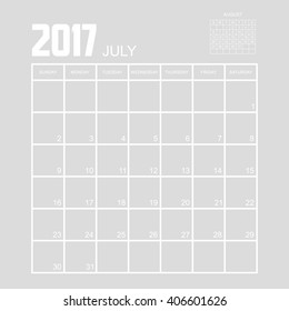 Template of calendar for JULY 2017.