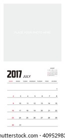 Template of calendar for JULY 2017.
