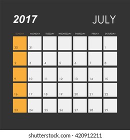 Template of calendar for July 2017
