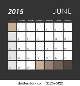 Template of calendar for June 2015 