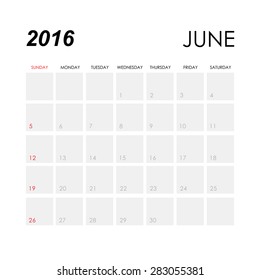 Template of calendar for June 2016
