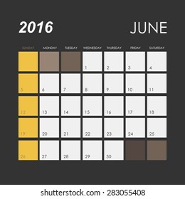 Template of calendar for June 2016
