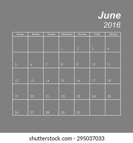Template of calendar for June 2016
