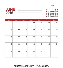 Template of calendar for June 2016
