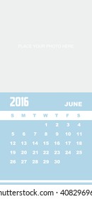 Template of calendar for JUNE 2016.