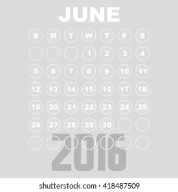 Template of calendar for JUNE 2016.
