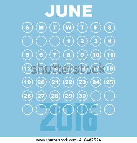 Template of calendar for JUNE 2016.