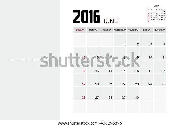 Template Calendar June 2016 Stock Vector (Royalty Free) 408296896 ...