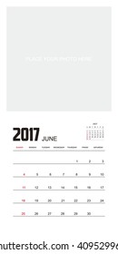 Template of calendar for JUNE 2017.