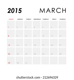 Template of calendar for March 2015 