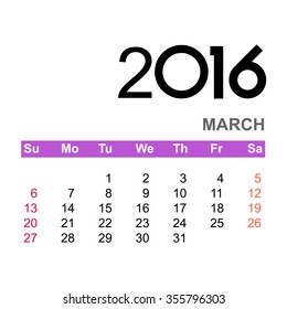 Template of calendar for MARCH 2016  