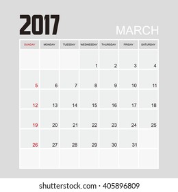 Template Calendar March 2017 Stock Vector (Royalty Free) 405896809 ...