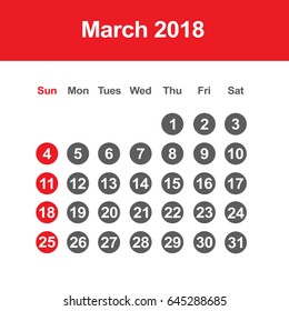 Template of calendar for March 2018
