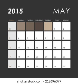 Template of calendar for May 2015 