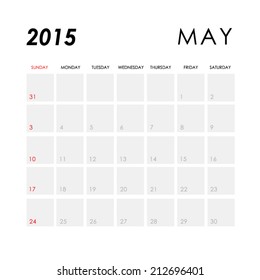 Template of calendar for May 2015 